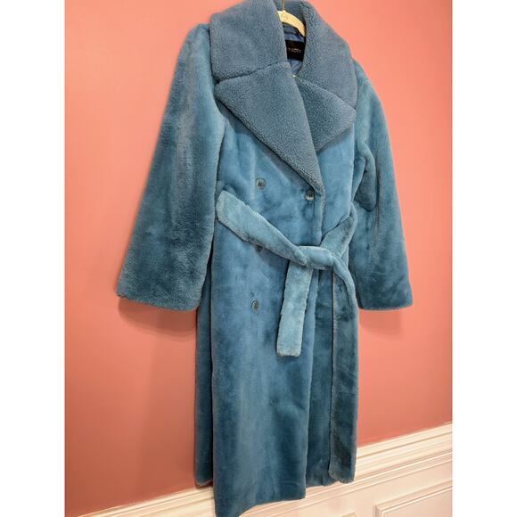 STINE GOYA Happy Faux Fur Jacket in Teal Blue XS - Picture 4 of 8